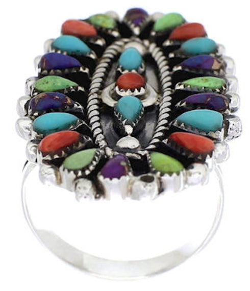 Needlepoint Multicolor Genuine Sterling Silver Ring Size 6-1/4 YX35140